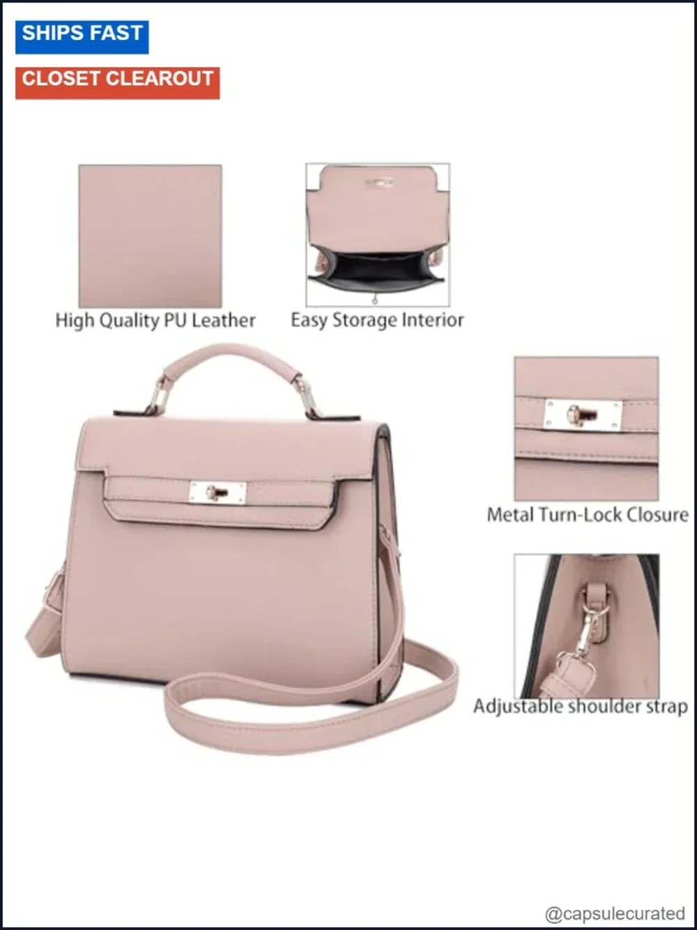 EVVE Women's Top Handle Satchel with Detachable Strap Pebbled Faux Leather